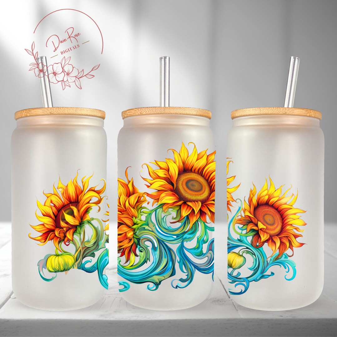 Sunflowers 16 Oz Libbey Glass PNG, Libbey Can Wrap Sublimation PNG ...