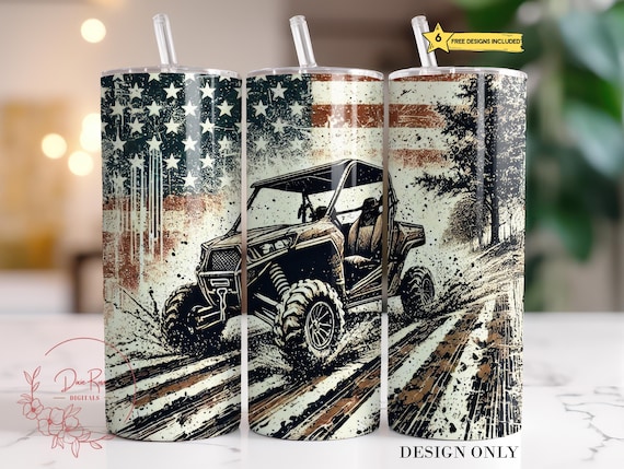 Patriotic ATV Tumbler Wrap PNG: Off Road Flag Sublimation Design (Digital Download)