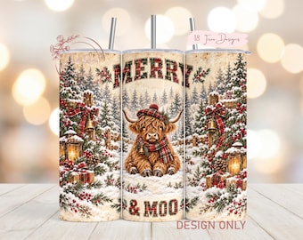 Christmas Highland Cow PNG Tumbler Wrap, Rustic Country Christmas Winter Sublimation PNG Design, Digital Download