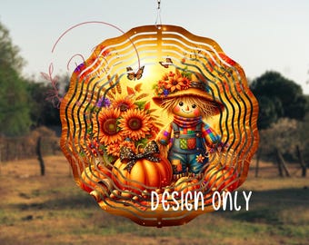 Fall Scarecrow Wind Spinner PNG: Autumn Pumpkin Sublimation Design (Digital Download)