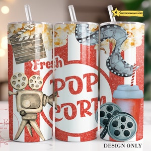 Vintage Movie Night Tumbler Wrap: Popcorn Design (PNG Digital Download)
