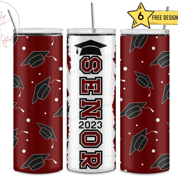 Senior Class 2023, Graduation Graduate, Maroon, Black School Color, 20 Oz Skinny Sublimation Tumbler Wrap Digital Design PNG File Download