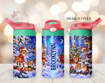 Kids Christmas Reindeer PNG Tumbler Wrap Design, Custom 12 Oz Sippy Cup Sublimation PNG, Digital Download