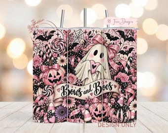 Ghost Tumbler Wrap PNG Sublimation Design, Coquette cowgirl, Pink Halloween PNG, Spooky Pumpkin Seamless Digital Download