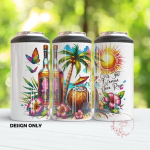 Rum Can Cooler Wrap PNG: Summer Beach Design (Digital Download)