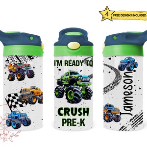 Personalized Monster Truck Tumbler Wrap: Back to School PNG (Digital Download)