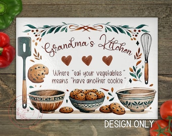 Grandma&#39;s Kitchen Sublimation Cutting Board Design: Cookie Theme (PNG Digital Download)