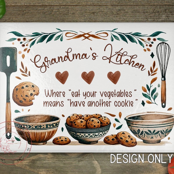 Grandma's Kitchen Cutting Board Design Download, Mother's Day Cutting Board PNG, Baking Cutting Board Printable PNG, Cutting Board PNG