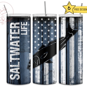 Saltwater Fishing, Redfish, Saltwater Life, Patriotic Flag, 20 Oz Skinny Sublimation Tumbler Wrap Digital Design PNG File Download