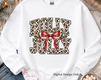 Holly Jolly Christmas PNG, Leopard Print Sublimation Design, Holiday Coquette PNG for T-shirts, Digital Download