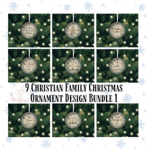 Lot de décorations de Noël personnalisées famille chrétienne PNG, motifs d'ornements par sublimation, crèche, famille, croyances, sages, Jésus