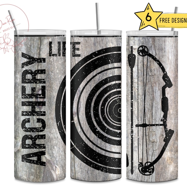 Archery Life, Archer, Indoor Target Range, Bow, Arrows, 20 Oz Skinny Sublimation Tumbler Wrap Digital Design PNG File Download