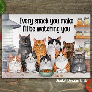 Funny Cats Kitchen Sublimation Cutting Board PNG: Pet Sublimation Design (Digital Download)