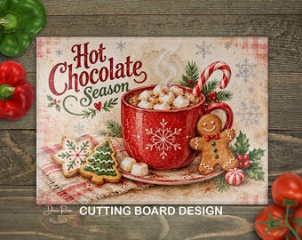 Hot Cocoa PNG Glass Cutting Board PNG, Christmas Hot Chocolate Kitchen Baking Sublimation Design, Digital Download