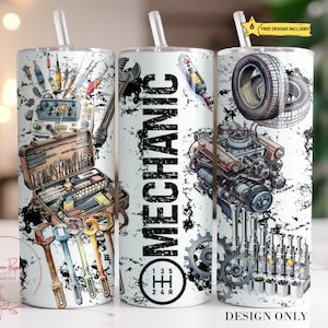 Mechanic Tumbler Wrap 20 Oz Skinny Sublimation Tumbler PNG, Car Truck Tumbler PNG Design Digital Download