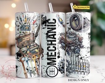Mechaniker Tumbler Wrap: Auto LKW Design (PNG Digital Download)
