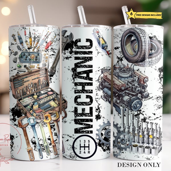Mechanic Tumbler Wrap: Car Truck Design (PNG Digital Download)