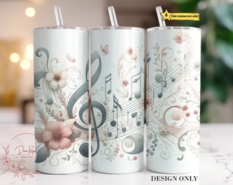 Floral Music Notes Tumbler Wrap: 20 Oz Sublimation Design (Digital Download)