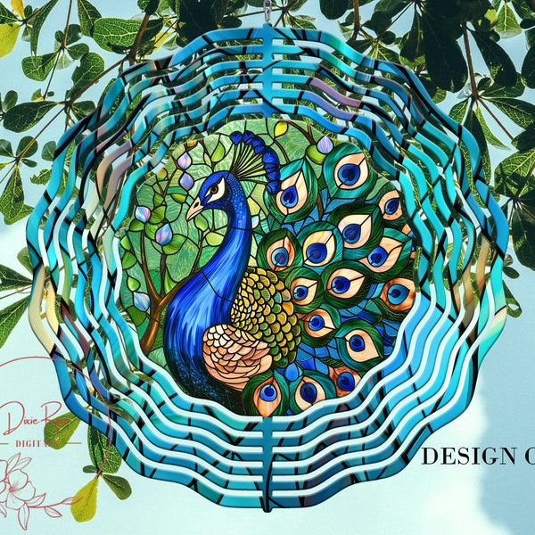 Peacock Wind Spinner PNG, Stained Glass Wind Spinner Sublimation Designs, Peacock Wind Spinner Design, Home Tree Garden Wind Spinner Design