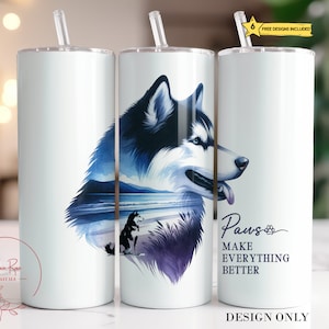 Husky Tumbler Wrap, Personalize Dog 20 Oz Skinny Sublimation Tumbler PNG, Husky Dog Mom Mama Memorial Tumbler Design Digital Download