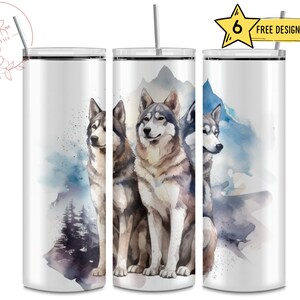 Husky, Huskies, Dog Pet Lovers, Mountains, Alaskan, Alaska, 20 Oz Skinny Sublimation Tumbler Wrap Digital Design PNG File Download