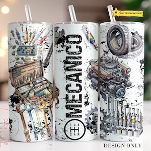 Mecánico Mechanic Tumbler Wrap, Español 20 Oz Skinny Sublimation Tumbler PNG, Diseño de vaso mecánico para hombres hispanos Descarga digital