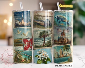Florida Tumbler Wrap PNG, State of FL Stamp Sublimation Design (Digital Download)