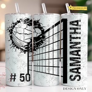 Volleyball Personalize Tumbler Wrap PNG, 20 Oz Skinny Sublimation Tumbler PNG, Volleyball Name Number Net Design Digital File Download