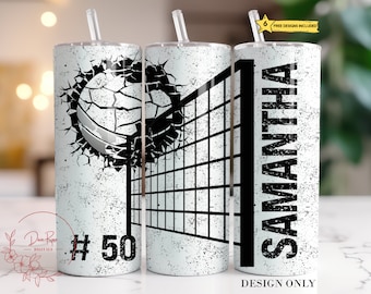 Volleyball Personalize Tumbler Wrap PNG, 20 Oz Skinny Sublimation Tumbler PNG, Volleyball Name Number Net Design Digital File Download