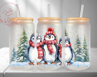 Christmas Penguins Libbey Glass Can Wrap PNG (Digital Download)