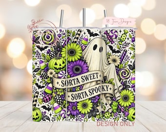 Spooky Ghost Tumbler Wrap PNG Sublimation Design, Pastel Goth Halloween PNG, Seamless, Digital Download
