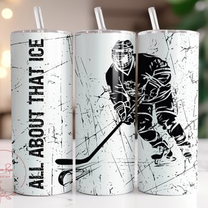 Ice Hockey Tumbler Wrap, 20 Oz Skinny Sublimation Tumbler Design PNG, Grunge Look Ice Hockey Player, Sports Digital PNG File Download