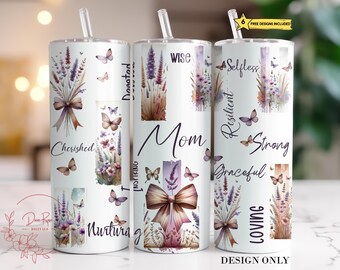 Mom Affirmations Tumbler Wrap PNG: Floral Boho Sublimation Design (Digital Download)