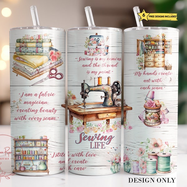 Sewing Life Tumbler Wrap, Sewing Affirmations 20 Oz Sublimation Tumbler PNG Design, Seamstress Tumbler Design Digital Download