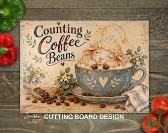 Vintage Coffee Lamb PNG Glass Cutting Board PNG, Cottagecore Country Kitchen Baking Sublimation Design, Digital Download