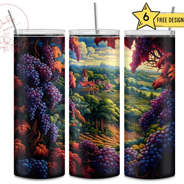 Vineyard, Wine Lover, 20 Oz Skinny Sublimation Tumbler Wrap Digital Design PNG File Download