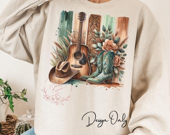 Western Guitar PNG: Cowboy Boots & Floral Sublimation Design (Digital Download)