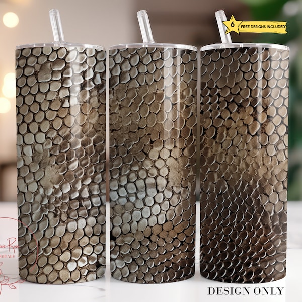 Snakeskin Tumbler Wrap, Rattlesnake Skin 20 Oz Skinny Sublimation Tumbler PNG, Snake Skin Tumbler Design Digital File Download