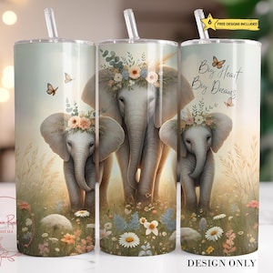 Boho Elephant Inspirational Tumbler Wrap PNG, Baby Elephants Affirmation 20 Oz Skinny Tumbler Sublimation Design, Floral Tumbler PNG Design