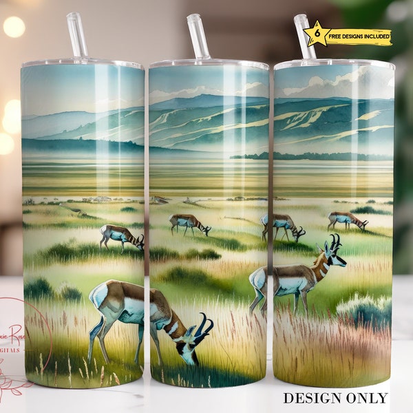 Antelope Tumbler Wrap, Pronghorn Antelope 20 Oz Skinny Sublimation Tumbler PNG, Wyoming Tumbler Design Digital Download File