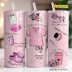 CNA Nurse Tumbler Wrap, Certified Nursing Assistant 20 Oz Skinny Sublimation Tumbler PNG, CNA Tumbler Design Digital File Download
