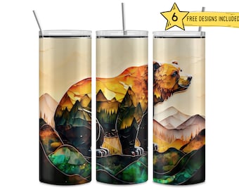 Papier d'emballage pour gobelet Bear Mountain : design numérique PNG pour l'extérieur (20 oz)