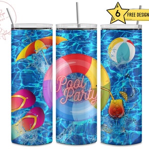 Pool Party, Summer Day, Swimming, 20 Oz Skinny Sublimation Tumbler Wrap Digital Design PNG File Download