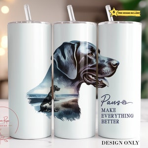 May include: White tumbler with a black and white illustration of a dog with the text "Paws Make Everything Better" on the side.
