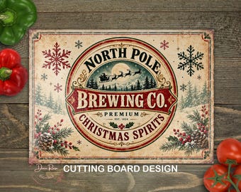 North Pole PNG Glass Cutting Board PNG, Santa Sleigh Reindeer Kitchen Baking Sublimation Design, Digital Download