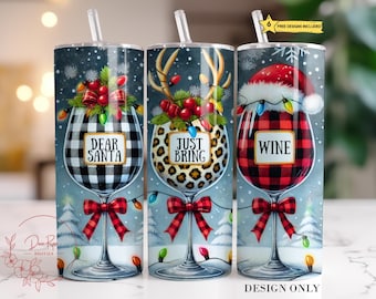 Funny Christmas Wine Tumbler Wrap PNG: Dear Santa Sublimation Sublimation Design (Digital Download)