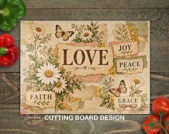 Christian Faith PNG Glass Cutting Board PNG, Cottagecore Love Joy Grace Kitchen Baking Sublimation Design, Digital Download