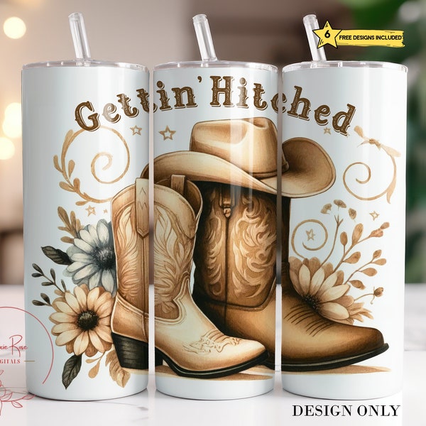 Bride Groom Tumbler Wrap, Gettin' Hitched 20 Oz Skinny Sublimation Tumbler PNG, Country Western Engagement Tumbler Design Tumbler Download