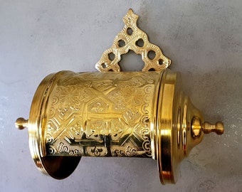 Antique Brass Toilet Paper Holder, Moroccan Handmade Bathroom Decor