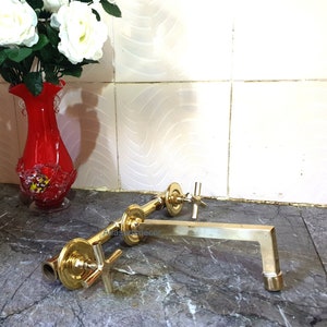 Brass Wall Mounted Bathroom faucets with Hot and Cold Mixer Valve, Vintage faucet, Kitchen Faucet, Unlacquered Brass, Bathroom Faucet